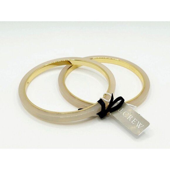 J. Crew Thin Resin Bangle Set of 2 in Cream / Gold Tone - NWT - Picture 1 of 5